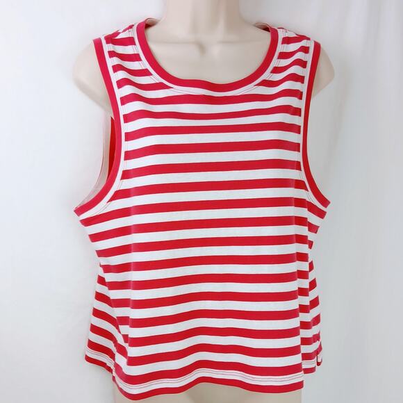 Maeve by Anthropologie SZ L Cropped Striped Tank Bright Red/White - Picture 3 of 9